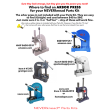 Where to find an ARBOR PRESS for your NEVERknead Parts Kit - arbor press not included - you need to purchase a .5 or half ton arbor press - neverknead.com  Edit alt text